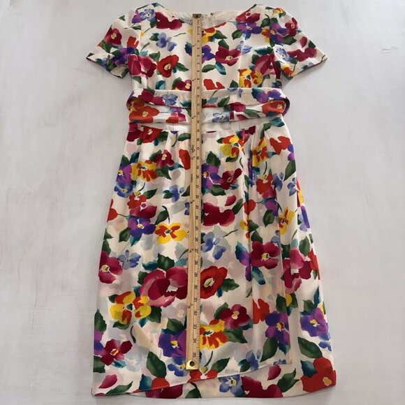 Vintage MAGGY LONDON Dress Size 6 100% Silk White Floral Sheath Colorful 50s - Picture 9 of 10